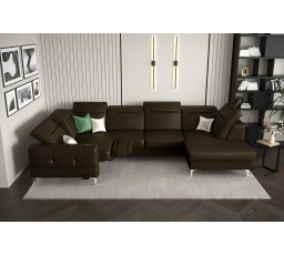 Rohová sedacia súprava MALIBU MAX II, relax 180x350x182 cm prírodná koža - Olivovo hnedá, Ľavá strana