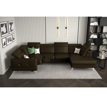Rohová sedacia súprava MALIBU MAX II, relax 180x350x182 cm prírodná koža - Olivovo hnedá, Ľavá strana
