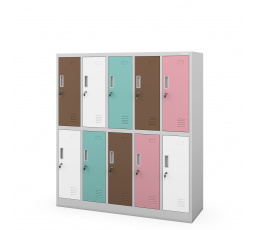 Školská skrinka BHP šedo-pastelová: 10-komorová, 1360 x 1500 x 450 mm