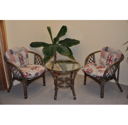 Ratanová sedacia súprava Bahama hnedá 2+1, vankúš s motívom vlajky Ratanová sedacia súprava Bahama hnedá 2+1, vankúš s motívom vlajky