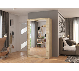 Šatní skriňa s posuvnými dverami a zrkadlom TIBAGO 120 Sonoma+Sonoma