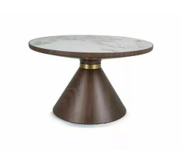 Konferenčný stôl NAPA A, Efekt bieleho mramoru/Hnedá/Zlatá