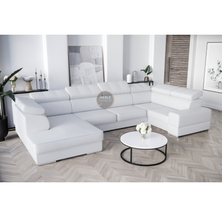 Rohová sedacia súprava ROYAL MAX I 210x375x185 - biela eko koža, pravá