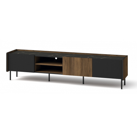 TV komoda PRESTIGO - P8, Warmia Walnut/San Sebastian/čierny mat