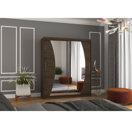 Šatní skriňa s posuvnými dverami a zrkadlom DOLORES 180 Choco+Choco