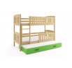 Detská poschodová posteľ KUBUS 3 s prístelkou 90x200 cm, vrátane matracov, Prírodná/Zelená