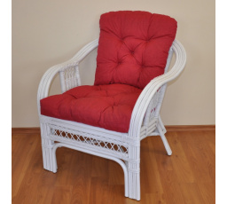 Ratanové kreslo Rio De Janeiro biele - vankúš bordový