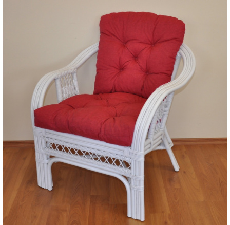 Ratanové kreslo Rio De Janeiro biele - vankúš bordový