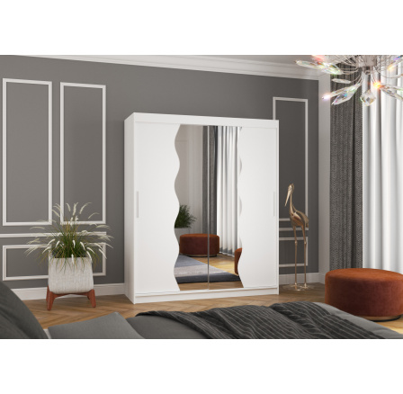 Šatní skriňa s posuvnými dverami a zrkadlom KANSAS 180 Biela+Biela