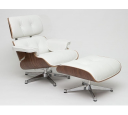 Kreslo Vip s podnožkou biela/orech/strieborná základňa