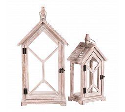 Lucerna dřevěná - tvar domku, cena za sadu 2 ks