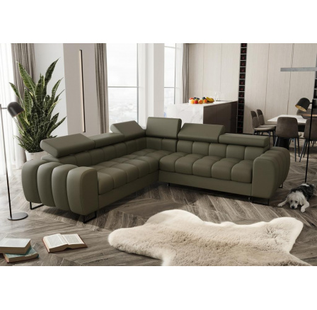 Rohová sedacia súprava ASPEN MAX 260x260 cm prírodná koža - pravá, Olivová koža