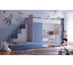 Vyvýšená posteľ PARADISE 5, Biela Modrá matná