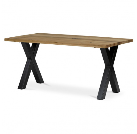 Jedálenský stôl, 160x90x75 cm, dubový masív, kovová podstava v tvare písmena "X" , čierny lak