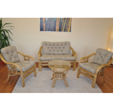 Ratanová sedacia súprava Rio De Janeiro medové vankúše tmavobéžové odlesky