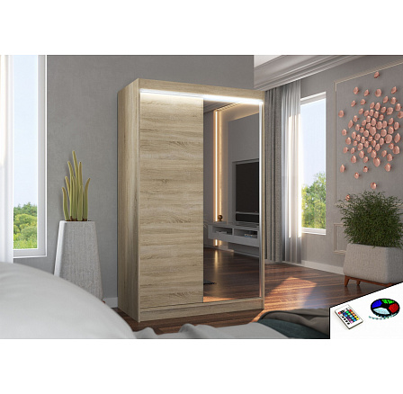 Posuvná skriňa so zrkadlom a LED osvetlením REWENA 120 Sonoma+Sonoma