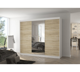 Šatní skriňa s posuvnými dverami a zrkadlom DENIS 250 Biela+Sonoma