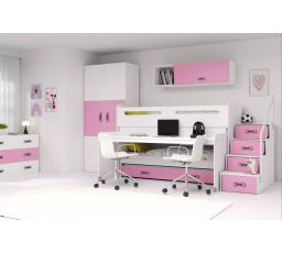 Poschodová posteľ s písacím stolom MAX 1 Ružová, 3 miestna, 80 X 200