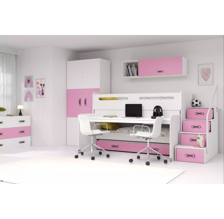Poschodová posteľ s písacím stolom MAX 1 Ružová, 3 miestna, 80 X 200