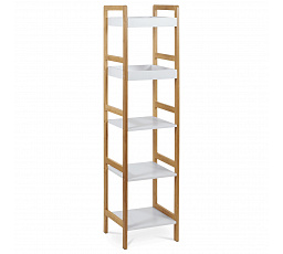 Regál, 5 políc, masívny bambus, prírodný odtieň, MDF, biely matný lak, č. 15 kg