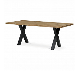 Jedálenský stôl, 200x100x75 cm, dubový masív, kovové nohy v tvare písmena "X", čierny lak