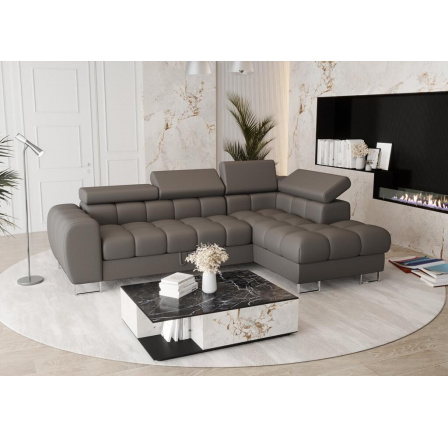 Rohová sedacia súprava ASPEN MINI prírodná koža 260x170 cm - sivá koža, pravá