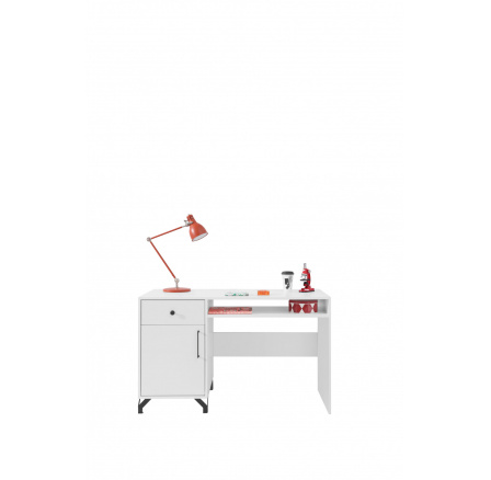Písací stôl BERGEN - BE9, biely Lux + biely vysoký lesk