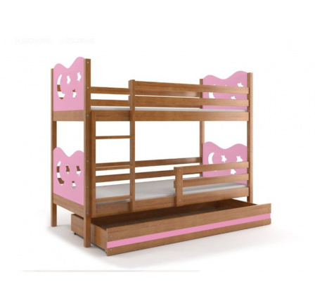 Posteľ z masívneho dreva pre 2 deti MAX 2 - jelša/ružová