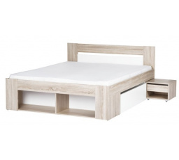 MILO 08 posteľ 140 korpus + 2 nočné stolíky + úložný priestor - bez matraca a roštu - dub sonoma 3D/biela (SZ) (K150-Z)