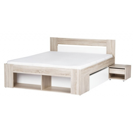 MILO 08 posteľ 140 korpus + 2 nočné stolíky + úložný priestor - bez matraca a roštu - dub sonoma 3D/biela (SZ) (K150-Z)