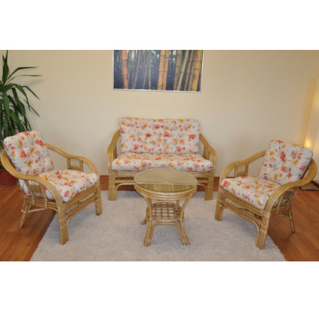 Ratanová sedacia súprava Rio De Janeiro medový polstrovaný kvetinový motív