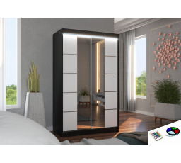 Posuvná skriňa so zrkadlom a LED osvetlením GENUA 120 Čierna+Biela