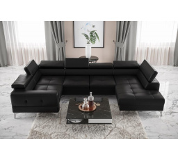 Rohová sedacia súprava TOSCANIA MAX I 170x350x185 cm prírodná koža - čierna koža, ľavá