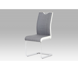 Jedálenská stolička chróm / sivá látka + biela koženka