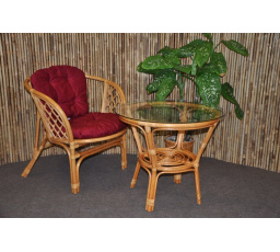 Ratanová pohovka Bahama 1+1 medová, vankúš bordovej farby