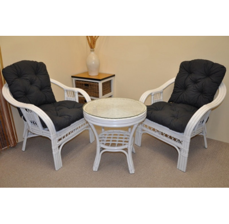 Ratanová sedacia súprava Rio De Janeiro 2+1 biele vankúše tmavosivé odlesky