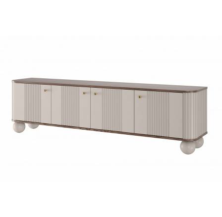 TV komoda Vesper 4D, kašmír / orech / zlaté úchyty / guľové nohy