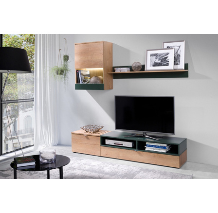 Moderná obývacia stena Fado - Dub Lefkas / zelená fľaša Moderná obývacia stena Fado - Dub Lefkas / zelená fľaša