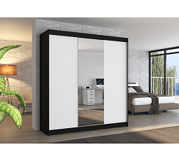 Šatní skriňa s posuvnými dverami a zrkadlom SANTIAGO 200 Čierna+Biela
