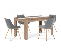 Jedálenský set 1+4, stôl 138x80cm, MDF dub sonoma, stoličky sivá látka, dekor dub
