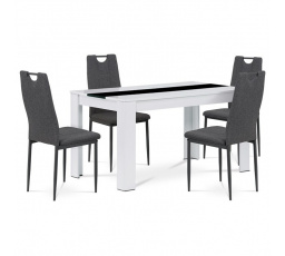 Jedálenský set 1+4, stôl 138x80 cm, biela MDF, stoličky sivá látka, antracitový lak