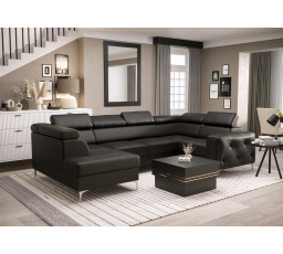 Rohová sedacia súprava ORION MAX II s funkciou spania 165x350x185 cm - čierna eko koža, pravá