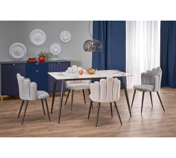 Jedálenský stôl EMILIO 140, Efekt bieleho mramoru/Čierna