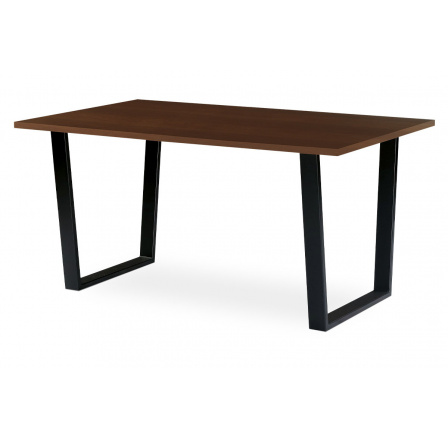 Jedálenský / kancelársky stôl 150x90 cm, MDF + orechová dyha, kovová podnož, čierny matný lak