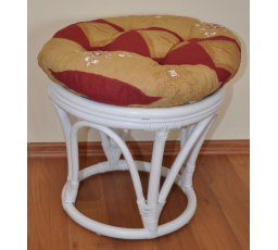 Ratanová taburetka veľká biela polster vínový motív