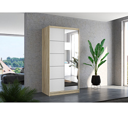 Šatní skriňa s posuvnými dverami a zrkadlom ORLANDO 100 Sonoma+Biela