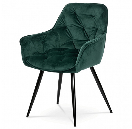 Jedálenská stolička, zelená zamatová látka, kovová štvornohá podnož, čierny matný lak