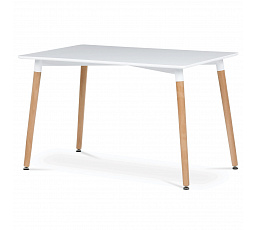 Jedálenský stôl 120x80x74 cm, MDF / kovová konštrukcia - biely matný lak, drevené nohy