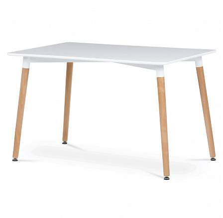 Jedálenský stôl 120x80x74 cm, MDF / kovová konštrukcia - biely matný lak, drevené nohy