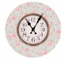 Hodiny nástěnné - pr. 34 cm, MDF, motiv květů růží